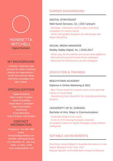 bright social media manager resume