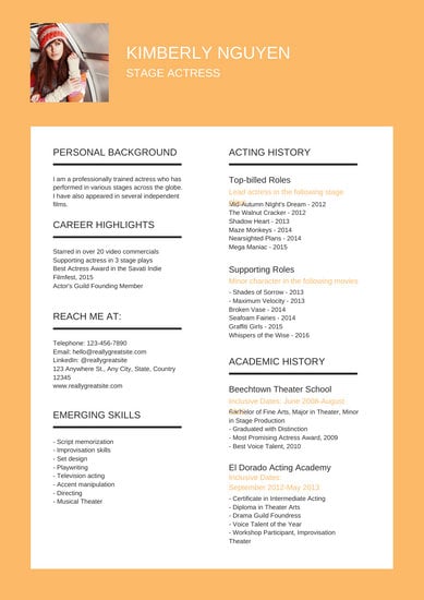 Customize 29 Acting Resume Templates Online Canva