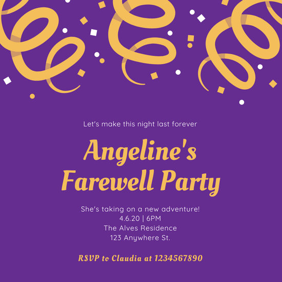 Purple Yellow Confetti Farewell Party Invitation - Templates by Canva