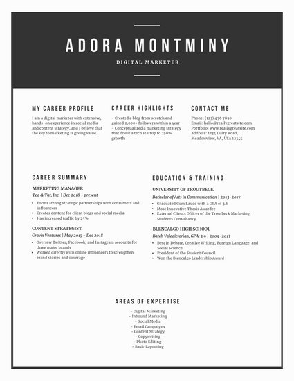 minimalist black and white modern resume