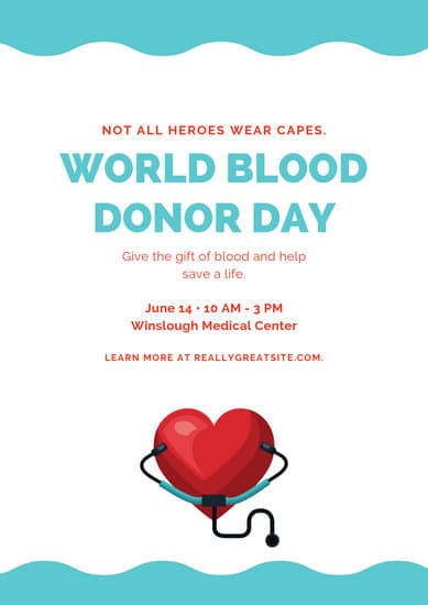 Red and Blue Blood Donation World Blood Donor Day Poster ...