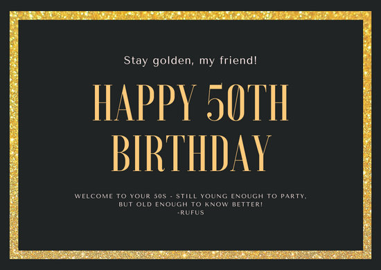 Black Elegant Golden 50th Birthday Card - Templates by Canva