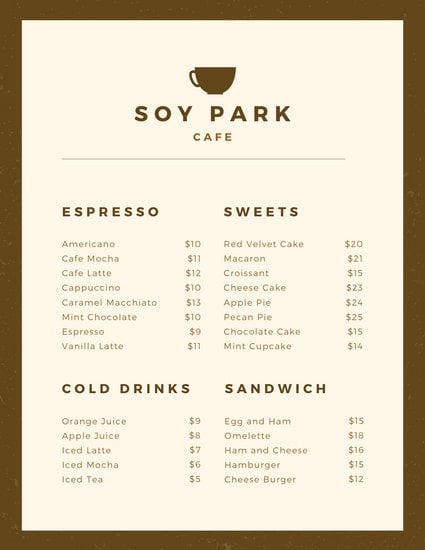 Customize 83 Cafe  Menu  templates online Canva