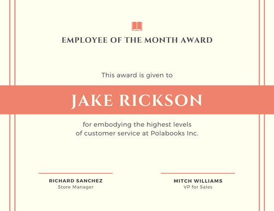 Orange Lightning Employee of the Month Certificate - Templates by Canva