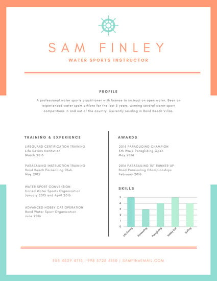 Orange Nautical Water Sports Resume Templates By Canva
