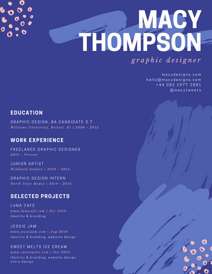 blue brush strokes minimalist designer creative resume