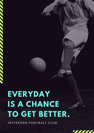 Neon Teal Soccer Athlete Motivational Quote Club Poster Templates