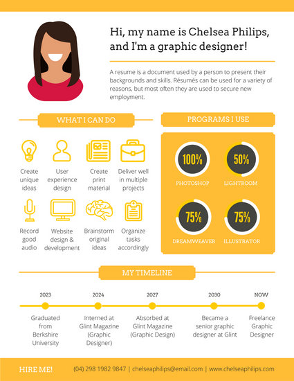 gray and orange web designer infographic resume