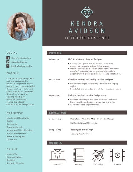 brown and turquoise modern resume