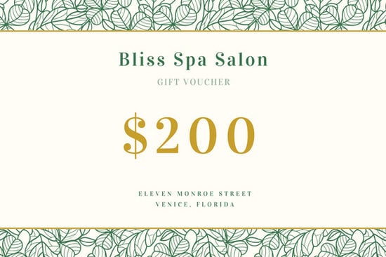 Green And Gold Spa Gift Certificate