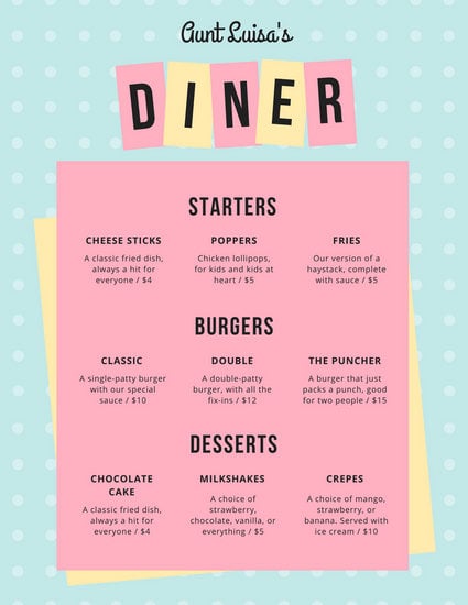 Image result for 1950s diner menu with burgers