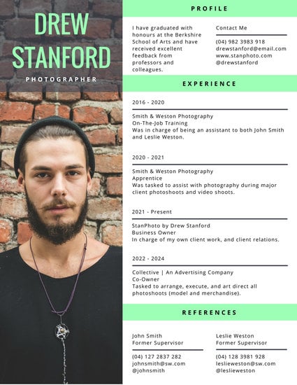 Modern Photographer Photo Resume Templates By Canva