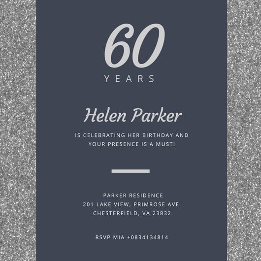 canva glittery greyscale 60th birthday invitation MACExU9yI94