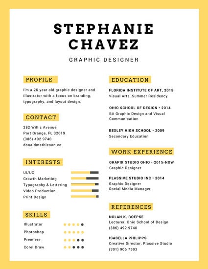yellow graphic designer infographic resume