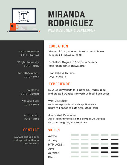 Gray And Orange Web Designer Infographic Resume Templates By Canva