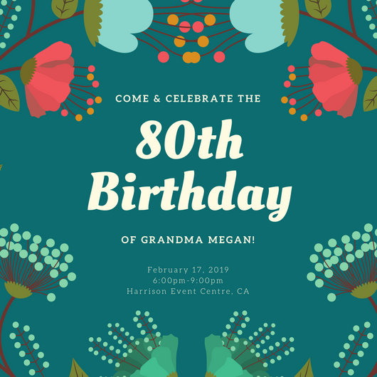 80th Birthday Invitation Templates - Canva