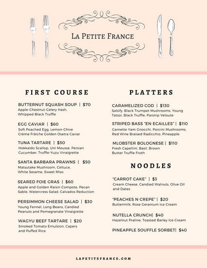 restaurant italian 9 letter Customize templates 265   Menu French online  Canva