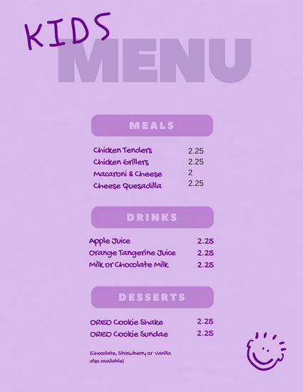 violet doodle kids menu