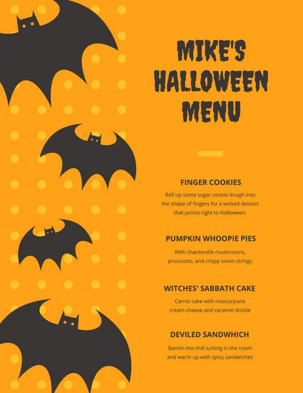canva orange illustrated bats halloween menu MACGpDVRO6M