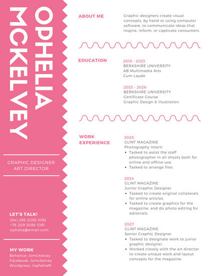 Pink And White Creative Resume Templates By Canva
