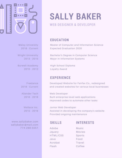 purple modern creative resume