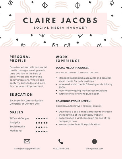 pink and white with abstract pattern creative resume