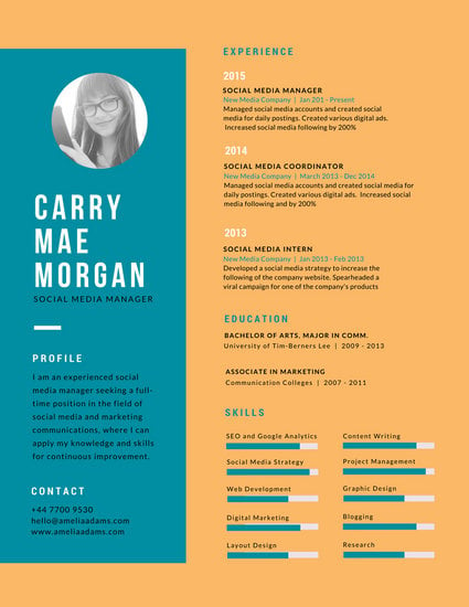 Turquoise Orange Profile Infographic Resume Templates By Canva