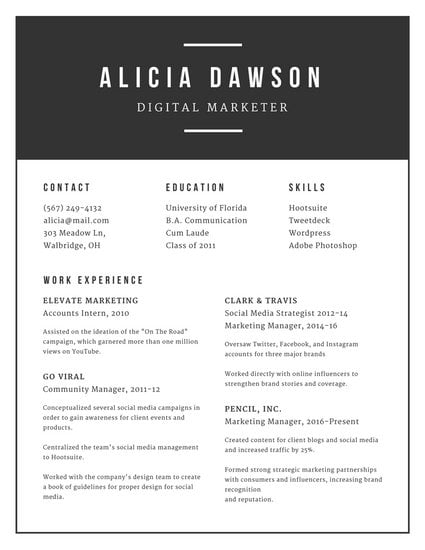 minimalist black and white modern resume