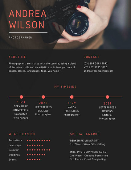 black and red photo creative resume