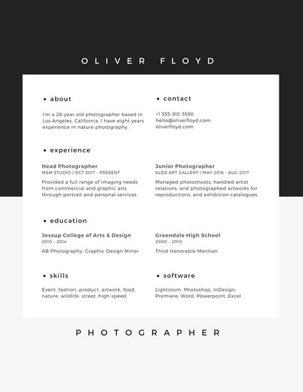 black and white grid minimalist resume