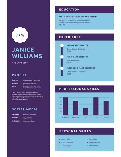 purple blue simple infographic resume