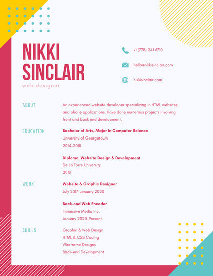 colorful funky shapes creative resume