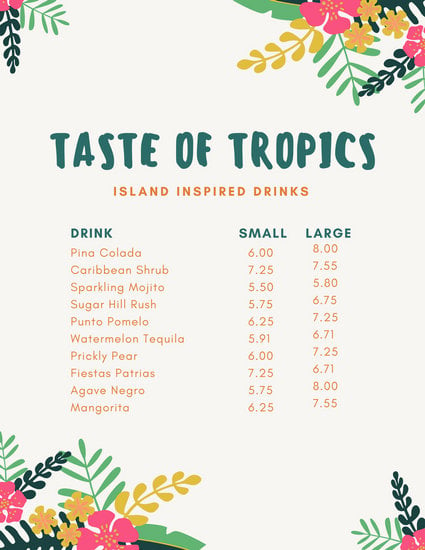 canva colorful tropical drink menu MACLa1e1TBQ