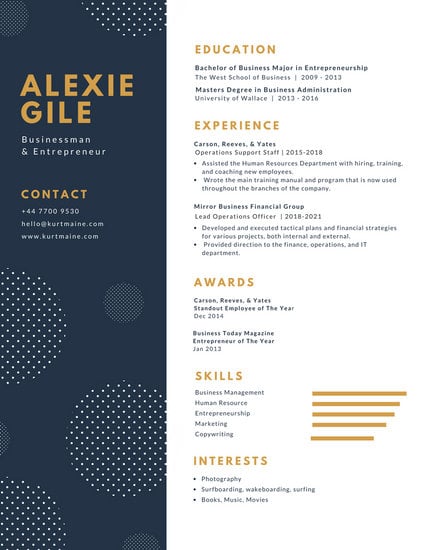 white and blue with polka dots minimalist resume