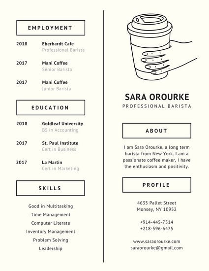 ivory coffee minimalist resume