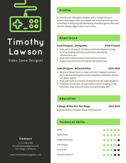 Black And White With Green Infographic Resume Templates By Canva
