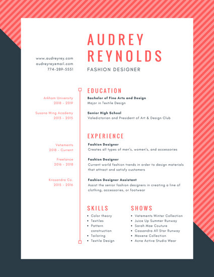 Salmon And Blue Diagonal Stripes Creative Resume Templates By Canva