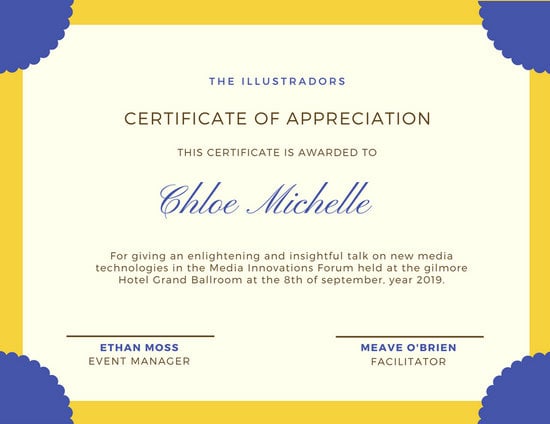 Blue and Yellow Attendance Certificate - Templates by Canva
