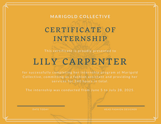 Yellow and Blue Illustrated Flower Internship Certificate 