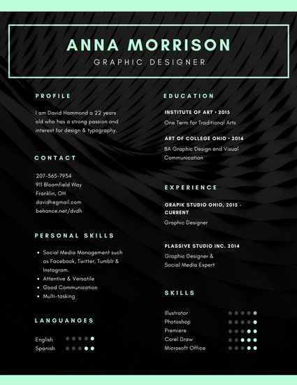 black photo background minimalist resume