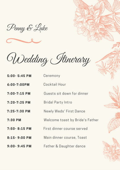 Wedding Itinerary Burge Bjgmc Tb Org