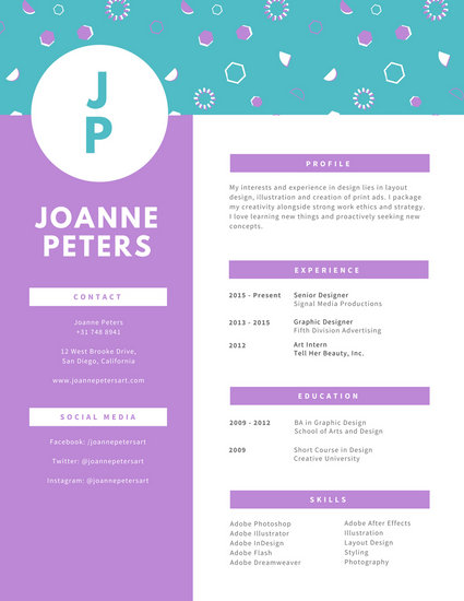 pastel funky pattern header graphic design resume