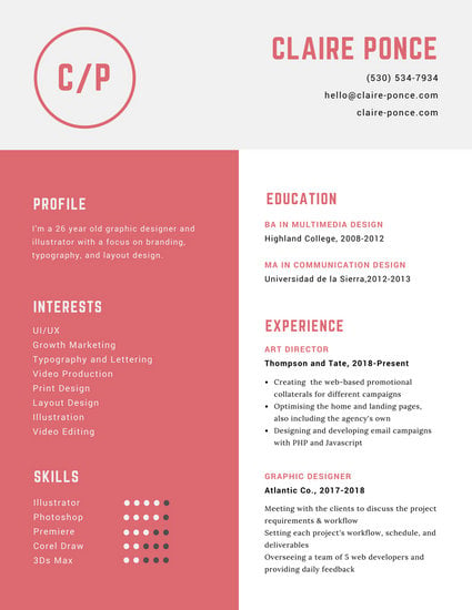 Graphic Designer Resume Templates By Canva