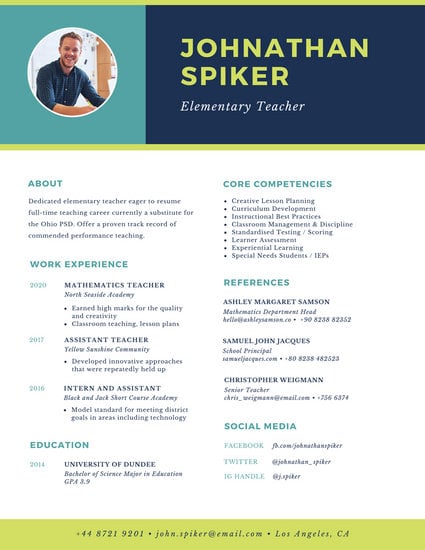 Turquoise Green Navy Simple Modern Teacher Resume Templates By Canva