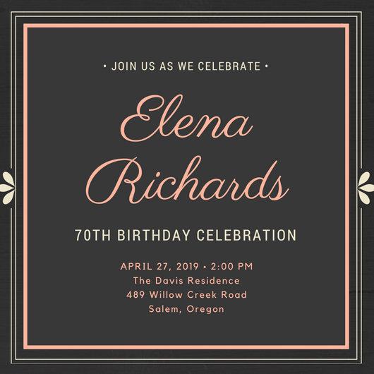 Gray Cream and Peach Fancy 70th Birthday Invitation - Templates by Canva