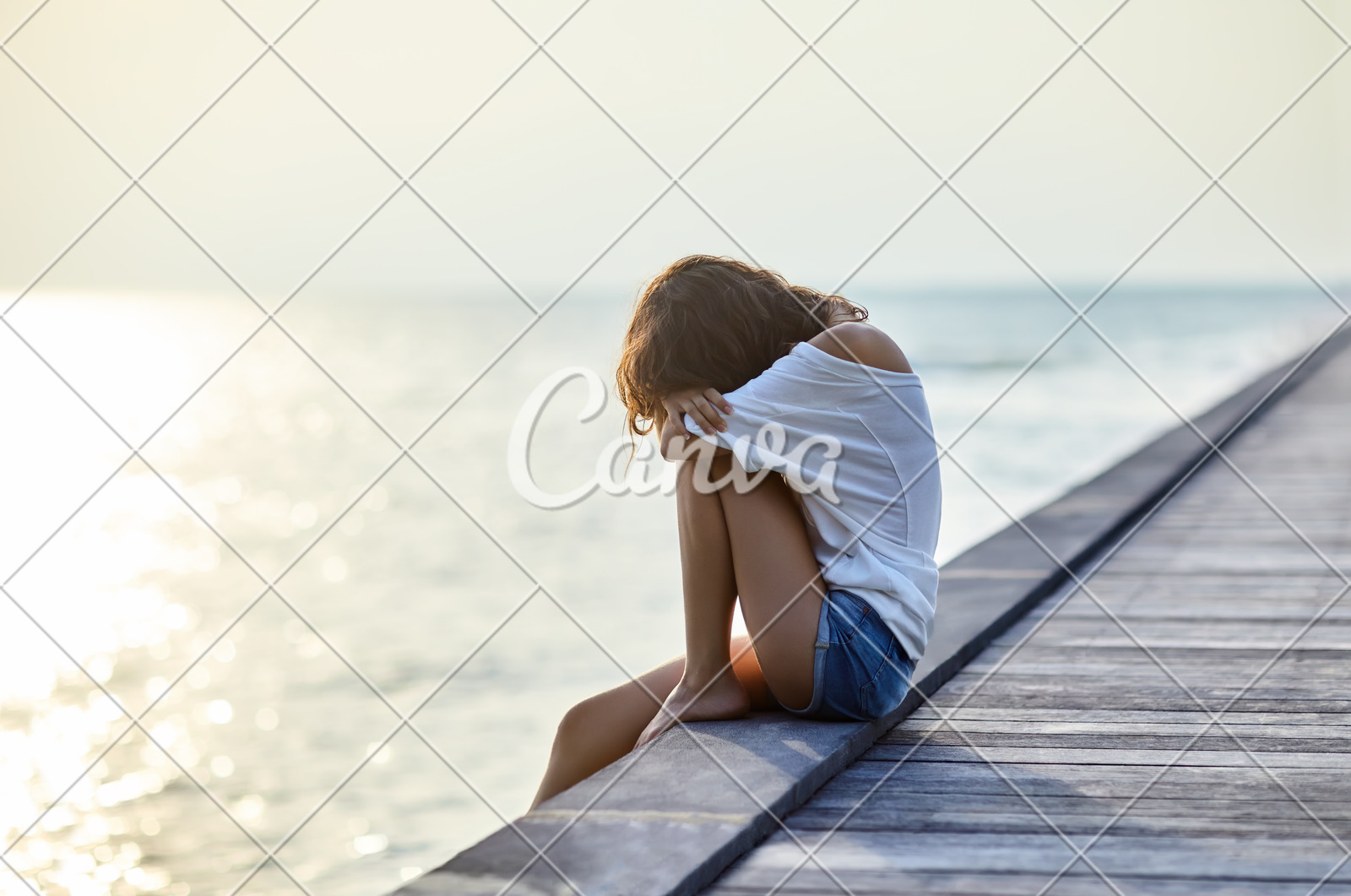 Sad Lonely Beautiful Woman Sitting Photos By Canva