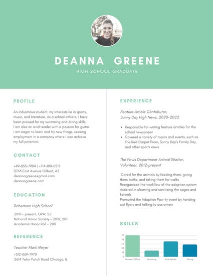 Green Simple High School Resume Templates By Canva