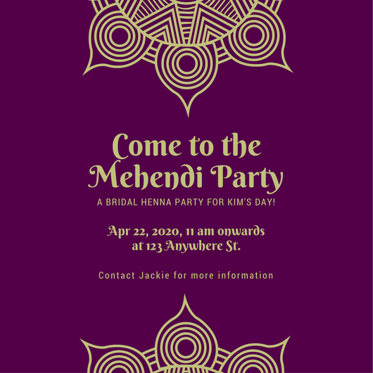 Violet and Yellow Simple Mehendi Party invitation ...