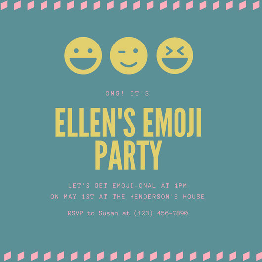 Blue And Yellow Simple Graphic Emoji Birthday Invitation Templates