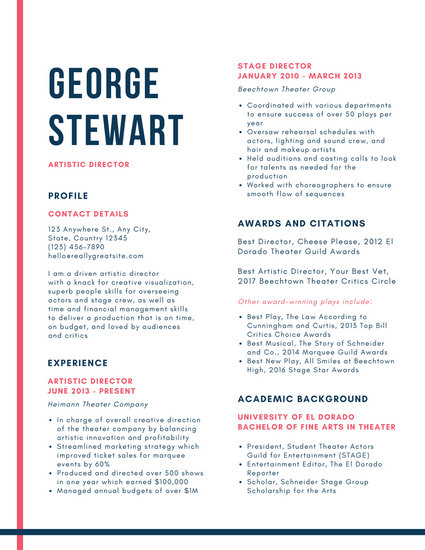 White With Lines Theatre Resume Templates By Canva